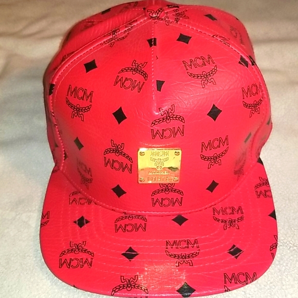 red mcm hat
